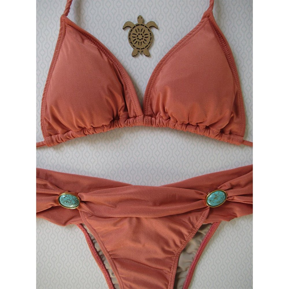 Brigitte Coral Peach Bikini with Turquoise Accent